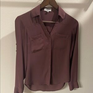 Express Red 3/4 Sleeve Blouse with Notched Collar